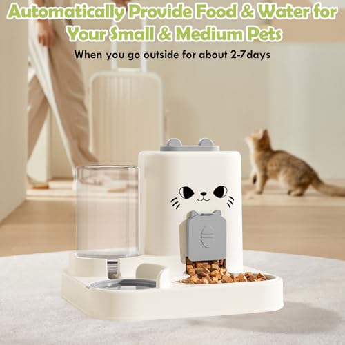 1.6L Auto Gravity Pet Feeder and 0.6L Water Dispenser Set, Automatic Cat Food and Water Dispenser, Gravity Pet Feeder for Small Medium Dog Puppy Cat Kitten (Gray) - color: Gray