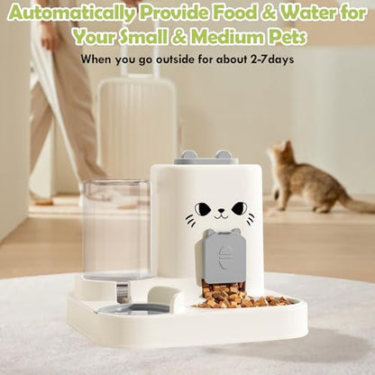 1.6L Auto Gravity Pet Feeder and 0.6L Water Dispenser Set, Automatic Cat Food and Water Dispenser, Gravity Pet Feeder for Small Medium Dog Puppy Cat Kitten (Gray) - color: Gray