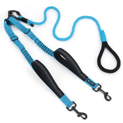 Double Dog Leash No Tangle – Dual Dog Leash for 2 Dogs with Shock Absorbing Bungee, 360° Swivel, Reflective Safety, Heavy Duty for Medium & Large Dogs (Bright Blue) - color: Bright Blue