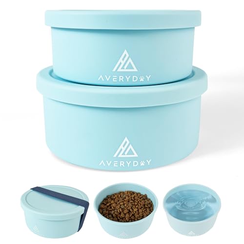 AVERYDAY 50 Oz Travel Dog Bowls with Lids, 2-in-1 Portable Pet Bowls for Food and Water, Leakproof Travel Dog Food & Water Bowl for Outdoor, Camping, Travel Dog Feeding Bowl, Daycare Pet Bowls - color: Blue, size: 20oz & 30oz