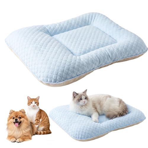 Pet Cooling Mat for Summer Sleeping, 2026 New 23.6''x17.7'' Ice Silk Cooling Dog Bed with Raised Edges, Washable Cat Cooling Mat and Calming Small Dog Bed Cushion for Floors, Sofas, Indoor (Blue) - color: Blue