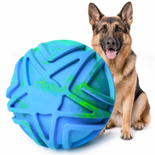 Dog Balls for Large Dogs, 7 Inch Large Dog Ball, Bouncy Floating Fetch Toy, Interactive Rubber Ball, Durable TPR Foam Outdoor & Water Toy for Medium & Large Breeds (Blue & Green Swirl) - color: Blue & Green Swirl