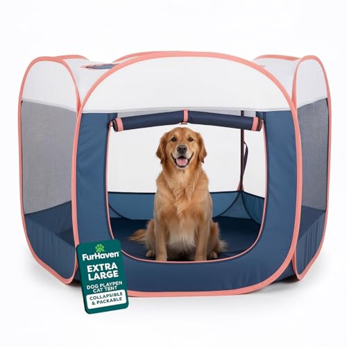 FurHaven Soft-Sided Dog & Cat Playpen, Portable Foldable Indoor & Outdoor Pet Playpen with Mesh Windows & Zippered Door, Navy, Extra Large - color: Navy, size: Extra Large