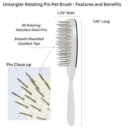 Pet Brush with Rotating Stainless Steel Teeth for Pain-Free Brushing and Cleaning