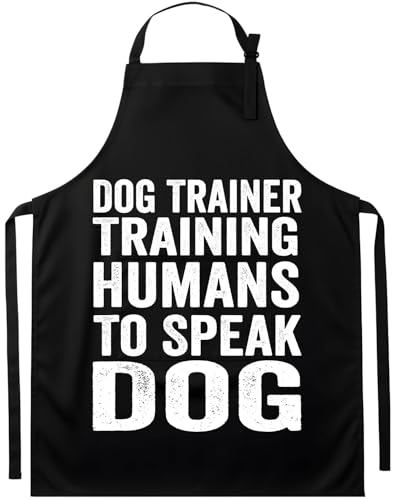 Dog Trainer Training Humans to Speak Dog Apron, Unisex, Black, One Size Fits All, Cotton Blend, Casual, Text Graphic, 2 Pockets