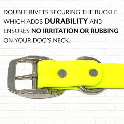 Regal Dog Products Small Yellow Dog Collar with Heavy Duty Double Buckle & D Ring | Vinyl Coated, Custom Fit, Adjustable Biothane Dog Collar | Chew Resistant Waterproof Center-Ring Collar for Dogs - color: Yellow, size: Small
