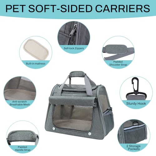 Airline Approved Soft-Sided Pet Carrier for Cats & Small Dogs - Ventilated Travel Bag with Removable Mat, Under 15 lbs, Grey - color: Grey