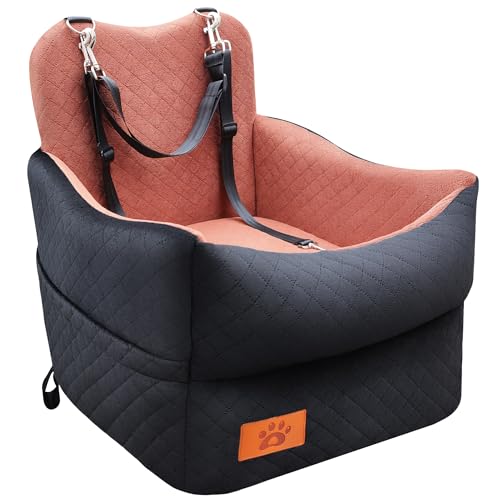 Elevated Dog Car Seat for Small & Medium Dogs Up to 35lbs - Washable Memory Foam Portable Dog Booster Seat, Senior & Puppy Pet Travel Bed for Car (Black/Brown) - color: Black outside Brown inside