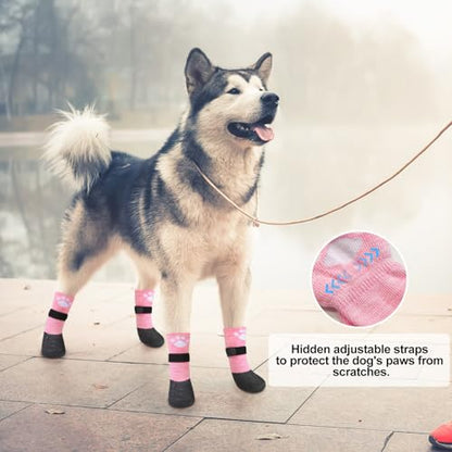 BEAUTYZOO Anti Slip Dog Socks Boots, Dog Shoes for Hot/Cold Pavement Snow Rain Days,Waterproof Grip Dog Booties Paw Protector for Hardwood Floor, Prevent Licking for Small Medium Large Senior Old Dogs - size: XX-Large
