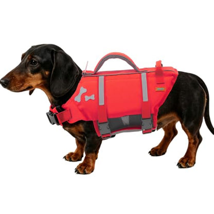 EMUST Dog Life Vests, Adjustable XS Dog Life Jacket with Rescue Handle, Puppy Flotation Vest for Small/Medium/Large Dogs, XS, Red - color: NewRed, size: XS