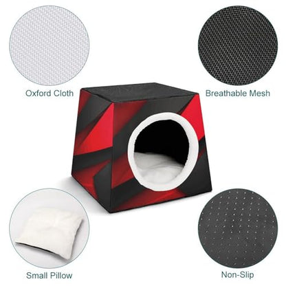 Collapsible Soft Dog Crate Pet Kennel Houses Red Black Printed Lightweight Travel Crate Kennel Indoor & Outdoor, 13.8"x13.8"x11.8"