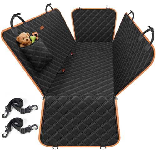 Dog Car Seat Cover for Back Seat, 100% Waterproof Heavy Duty Pet Seat Cover Hammock with Side Flaps, Nonslip Scratchproof Car Seat Protector for Cars and SUVs (Black)