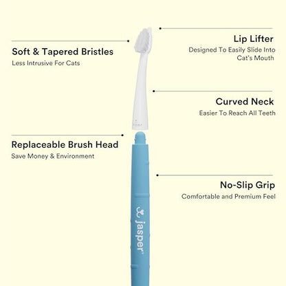 Jasper Microbrush Vet Approved Cat Toothbrush, Soft-Bristled Toothbrush Kit for Felines & Small Dogs, Non-Slip Handle with 2 Replaceable Tooth Brush Heads, Use with Cat Toothpaste, 2-Pack, Gray Mist - color: Gray 2 Pack