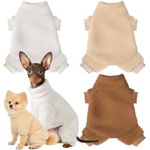 Reginary 3 Pcs Winter Dog Pajamas Fleece Puppy Clothes Warm Doggy Fuzzy for 4 Legs Pet Cute Coats Elastic Soft Winter Holiday Jumpsuit Sweater Bodysuit Small Medium Dog Apparel White Beige Brown(XL) - size: XL