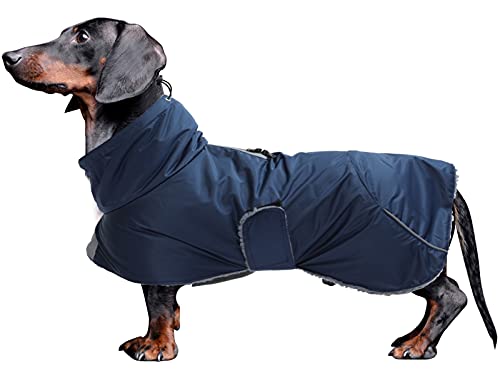 Dachshund Coats Waterproof, Perfect for Dachshunds, Sausage, Weiner Dog Winter Coat with Padded Fleece, Puppy Snowsuit with Adjustable Bands and High Vis Reflective Trim - Navy - L - color: Navy, size: Large