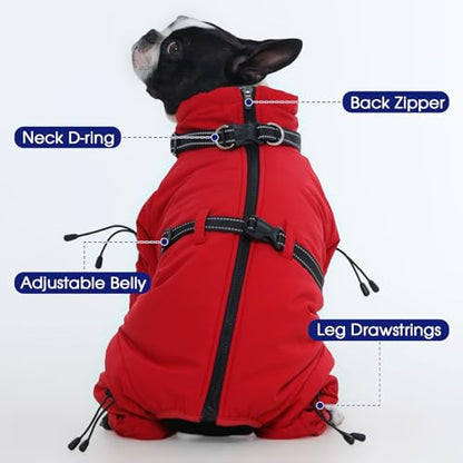 FUAMEY Full Body Dog Coat,Warm Dog Fleece Jackets with Harness Built in Windproof Dogs Snowsuit Zip up Pet Four Legged Pets Jumpsuit Winter Outfit Cold Weather Coats for Extra Large Dogs Red XXL - color: Red, size: XX-Large