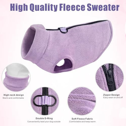 Idepet Dog Fleece Vest Sweater Zip Up Warm Pullover Dogs Jacket with D-Ring Leash Winter Cold Weater Coat Pet Sweatershirt Clothes Hoodie for Small Medium Dogs Boy Girl (Purple, S) - color: Purple, size: S