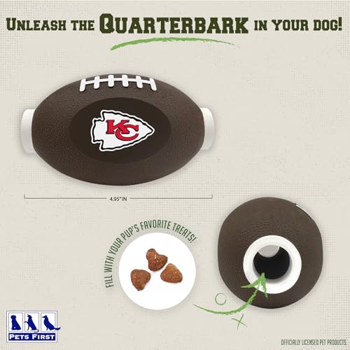 Pets First NFL Kansas City Chiefs Football Treat Dispensing Toy for Dogs, Cats - Interactive Fun, Natural Rubber Toy - color: Kansas City Chiefs