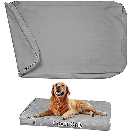 Dog Bed Covers Replacement Washable, Waterproof Removable Canvas Pet Bed Cover for Dog/Cat with Zipper, 34x22x3.5 Inches (Gray) - size: 34.0"L x 22.0"W x 3.5"Th
