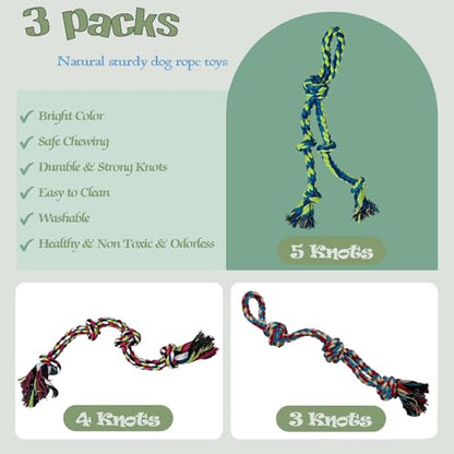 Dog Rope Toy, 3-Pack, Large | Heavy Duty, Tough Chew Toys, Durable Interactive Tug of War, Teeth Cleaning, For Large and Medium Aggressive Chewers - size: Large