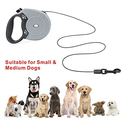 Idepet Heavy Duty Retractable Dog Leash for Small and Medium Dogs, Anti-Chewing Steel Chain Design,360 DegreeTangle-Free,Break and Lock System,16ft Leash Dog Walking (Round Rope) - color: Grey