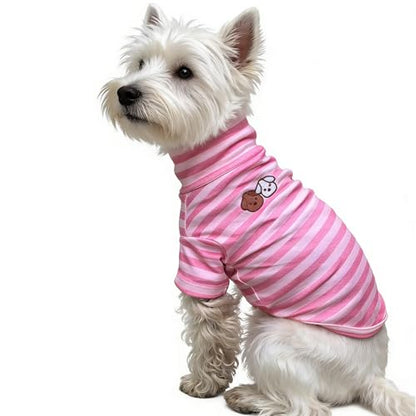 Turtleneck Dog Shirt Cute Doggie Embroidery Super Soft Dog Sweatshirt Stretchy Striped Puppy Pullover for Cats Small Medium Large Dogs (Pink Striped, Small) - color: Pink Striped, size: Small