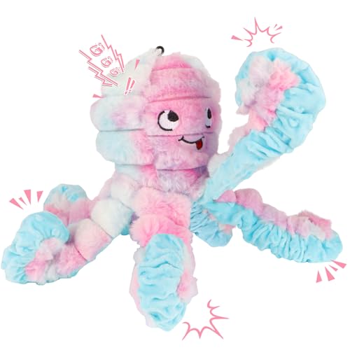 Tough Octopus Dog Toy, Interactive Squeaky & Crinkle Tug of War Toy for Aggressive Chewers, Large Durable Plush Chew Toys to Keep Dogs Busy- Crinkle Octopus, Large (Pink) - color: Pink