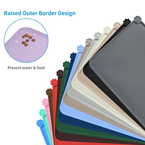 AUDWUD Silicone Waterproof Pet Feeding Mats,Anti Slip Bowl Pad,Dog Mat for Food and Water - color: Hibiscus, size: 21" x 15"