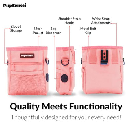 Dog Treat Pouch for Training – Magnetic Dog Treat Bag with Belt Clip & Poop Bag Dispenser – Hands Free Carry Pouch with Auto-Close Access & Shoulder Strap – Durable Pet Gear –Light Pink - color: Light Pink