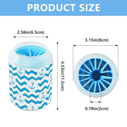Blue Pattern Dog Paw Cleaner Cup with Soft Silicone Brush, Portable Lightweight Small Muddy Paw Washer for Dogs, Easy to Use Pet Foot Cleaner