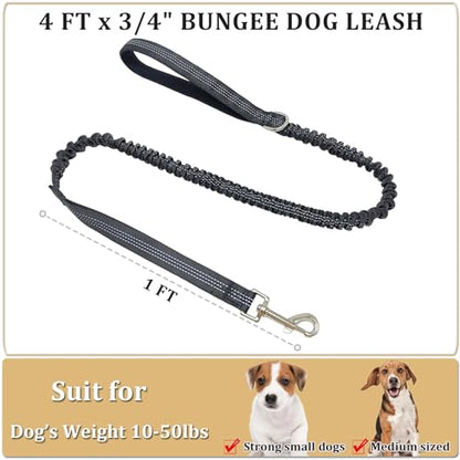 WYuZe 4FT Bungee Dog Leash Shock Absorbing Handle for Small Medium Dogs | Reflective Elastic Nylon Leash Soft Padded Handle, Stretch to 5.5ft, No Tangle for Anti-pull Walking Training, Black - color: Black