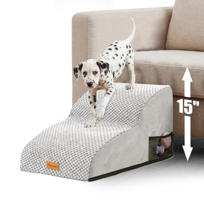 Topmart High Density Extended Foam Dog Ramp&Steps 2 Tiers,11.8" High,Non-Slip Dog Stairs,Soft Foam Pet Ladder with Removable Cover,Best for Injured,Older Cats,Pets with Joint Pain - color: Light Grey, size: 21.7*15.7*11.8