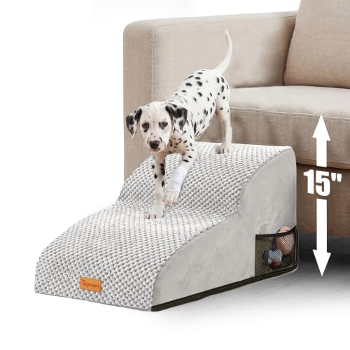 Topmart High Density Extended Foam Dog Ramp&Steps 2 Tiers,11.8" High | Non-Slip Dog Stairs,Soft Foam Pet Ladder with Removable Cover,Best for Injured,Older Cats,Pets with Joint Pain - color: Light Grey, size: 21.7*15.7*11.8