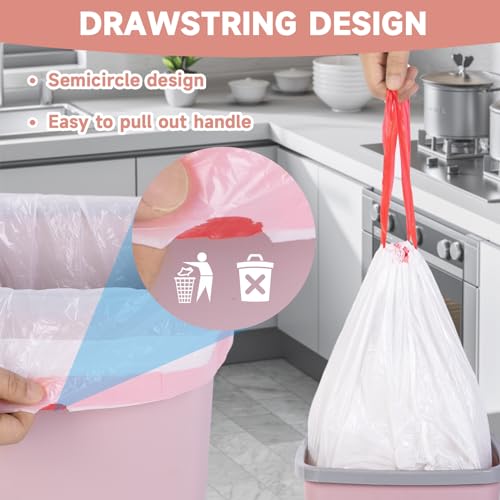 Small Trash Bags Bathroom 2 Gallon - Drawstring Kitchen Garbage Bag 125 Count Clear White Mini Unscented Strong Durable Bulk Wastebasket Plastic Liners for Car Office Can - color: Drawstring-2Gal125
