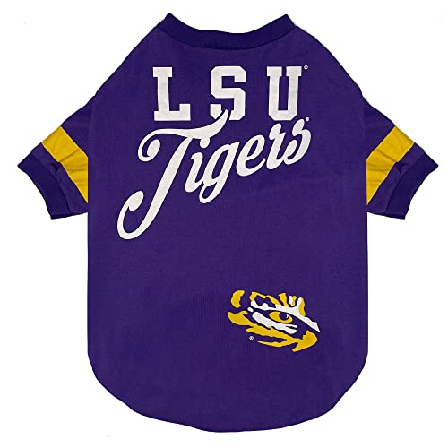 NCAA LSU Tigers Dog & Cat T-Shirt, Large. Football/Basketball PET TEE for College Fans. New Stripe Design, Durable & Cute - color: LSU Tigers, size: Large