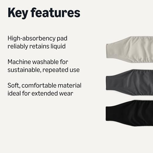 Amazon Basics Washable Highly Absorbent Male Dog Diapers, Small, Black/Grey/Silver, 3 Pack - size: S