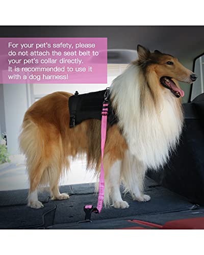 AUBELL Dog Seat Belt for Car,Updated 3-in-1 Adjustable Reflective Bungee Heavy Duty Dog Car Harness Tether with Clip Hook Latch & Buckle,Swivel Zinc Alloy Carabiner,Hotpink - color: Hotpink
