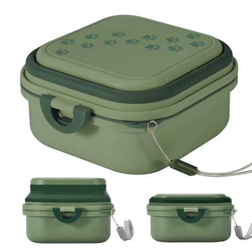 Collapsible Dog Water Bowl 30oz, 2 in 1 Portable Travel Dog Food Bowl with Lid, Easy Carry Loop Handle, Foldable Dog and Cat Food Bowl, Perfect for Traveling, Walking, Hiking (Green)
