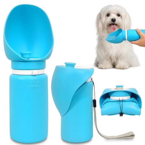 2 in 1 Foldable Dog Water Bottle, Leakproof Portable Pet Dispenser, Water Bottle Dog Bowl, Collapsible Food Grade Silicone Puppy Bottles, Lightweight Foldable for Travel Walking Caming (Blue) - color: Blue