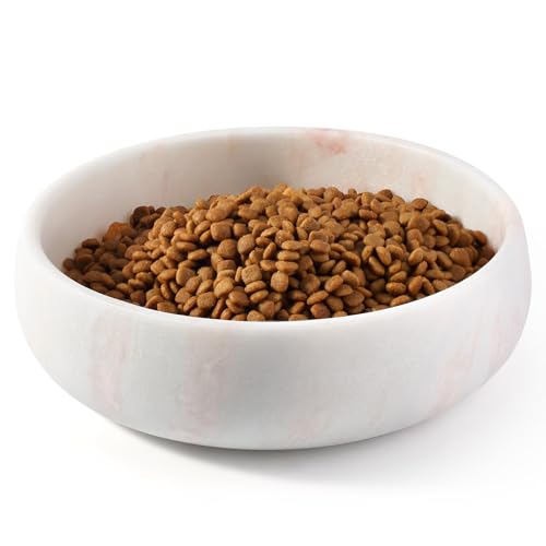 Karibiber Marble Dog Bowl, 6lbs Weighted Dog Food Bowl, Non-Slip Large Heavy Water Bowls, Cute Pink Stone Food and Water Dish for Large Dogs, Natural Marble, Easy to Clean, Holds 6 Cups - color: Pink, size: L