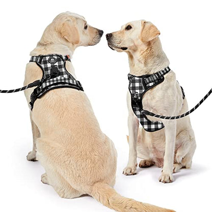 NESTROAD Dog Harness (Checkered Black,S) with Leash, Reflective, Adjustable, Soft Padded, Easy Control Handle, for Small Dogs, Front & Rear Clip Design - color: Checkered Black, size: 【S】neck 11-15" chest 15-21"