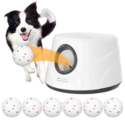 20-40ft Automatic Ball Launcher, Interactive Fetch Toy for Small Medium Dogs, Adjustable Rechargeable Tennis Thrower for Indoor Outdoor Fun, Physical Exercise and Brain Training(Grey) - color: GREY