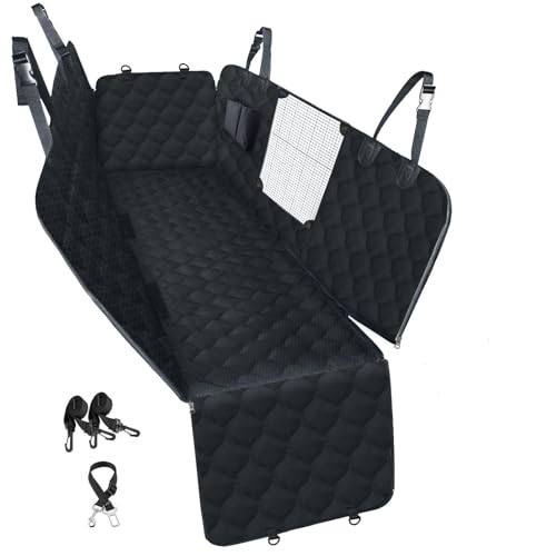 PETICON Dog Car Seat Cover with Mesh Window, 100% Waterproof Pet Seat Cover for Back Seat, Scratchproof Dog Hammock for Cars, Trucks, SUVs, Jeeps, Black - color: black