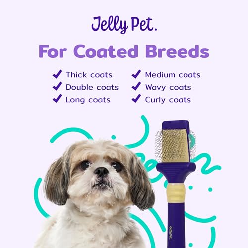 Jelly Pet Double Sided Dog Slicker Brush, Longer Pins, Flexible Head, Fine/Coarse Sides, Removes Unwanted Tangles, Small, Purple - size: Small