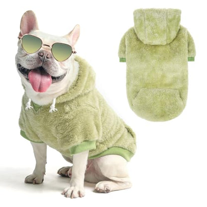 SCENEREAL Fleece Dog Sweaters Hoodie for Small Medium Large Dogs Girls Boys, Plush Fuzzy Dog Clothes Hoodies with Leash Hole, Winter/Fall Puppy Cold Weather Coat, Sherpa Hooded Sweatshirt, Green M - color: Green, size: Medium