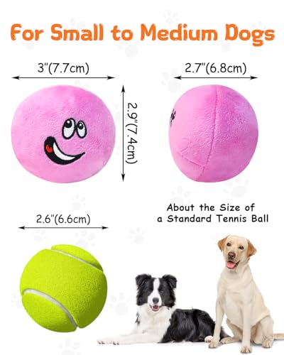 Squeaky Dog Toys, Interactive Soft Plush Puppy Toy Balls for Small Medium Breed, Cute Stuffed Pet Teething Ball Pack to Keep Dogs Busy - size: Medium
