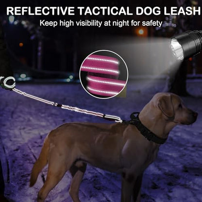 Heavy Duty Dog Leash for Medium Large Dogs that Pull,4-6FT Shock Absorbing Bungee Tactical Dog Leash with Control Padded Handle and Car Seatbelt, Reflective Lead for Walking Training,Pink - color: Pink