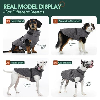 Kuoser Dog Coat Warm Fleece Lining Turtleneck Dog Jacket with Harness Built-in, Windproof Cold Weather Coats with Quick Release Buckle Pet Winter Snowsuit for Extra Large Dogs Great Dane, Grey 3XL - color: Grey, size: Xxx-large (Chest Girth: 42.5")