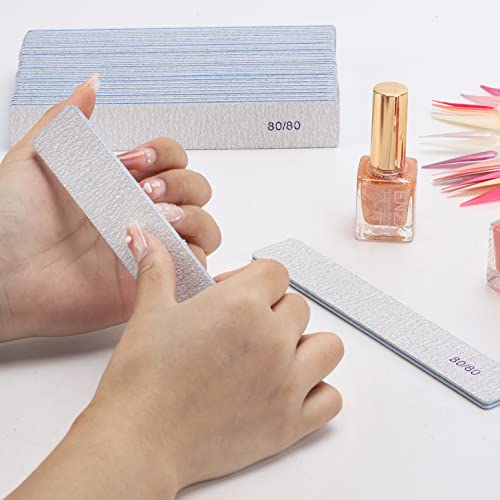 100 Count 80/80 Grit Rectangle Nail Files Reusable Coarse Nail File Double Sided Emery Boards Manicure Tools for Acrylic Nails - size: 80/80 Grit(100 Count)