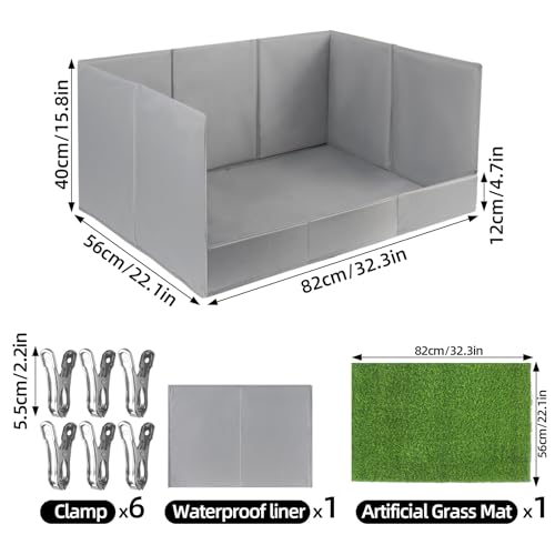 High Walls Dog Pee Pad Holder with Artificial Grass, 32.3"x22"x15.7" Foldable No-Splash No Assembly Indoor Dog Litter Box for Small/Medium Dogs Puppy Potty Training (Gray1) - color: (Gray1-with grass pad)